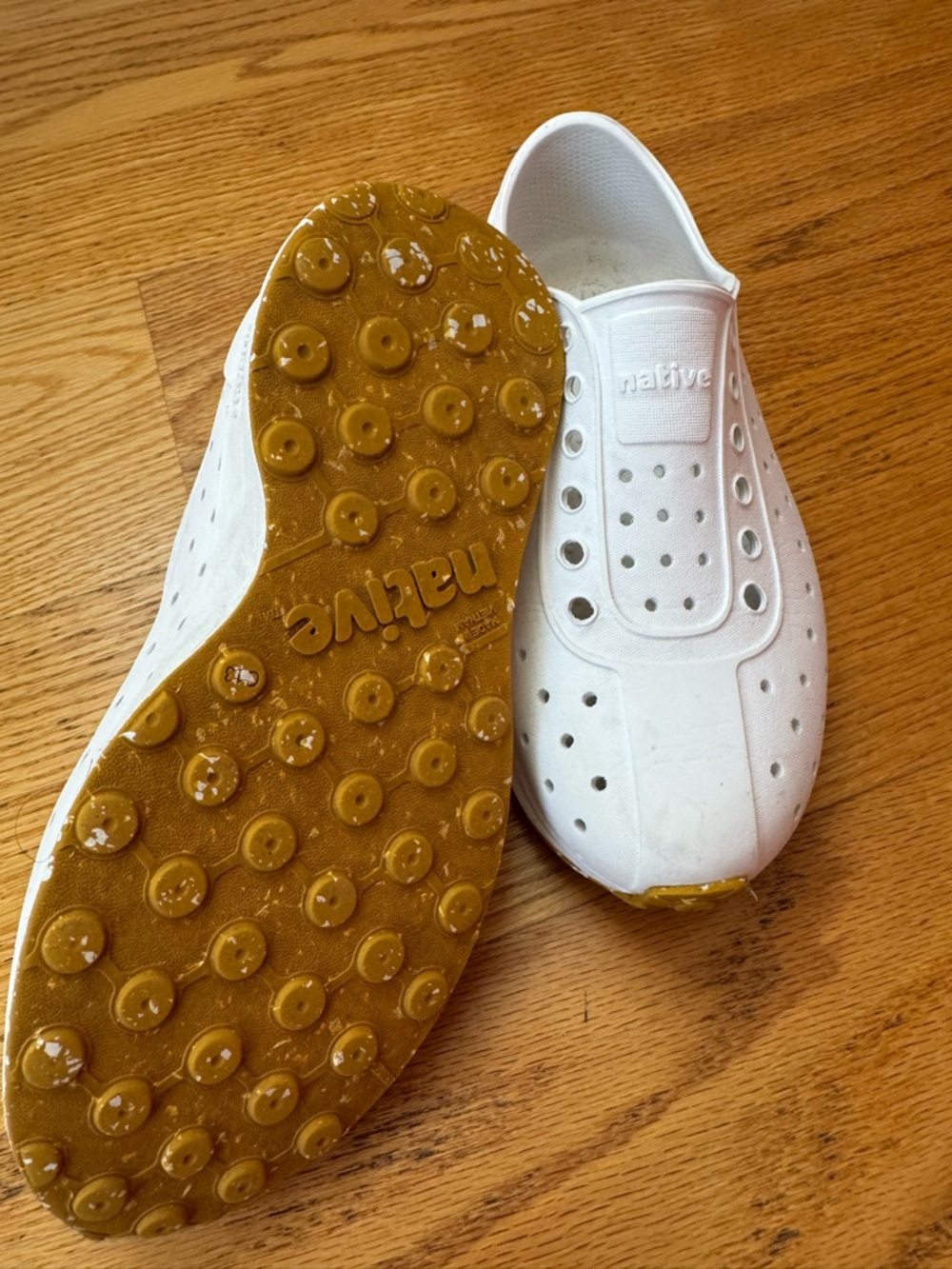 Native Slip-On Shoes in White with Mustard Soles